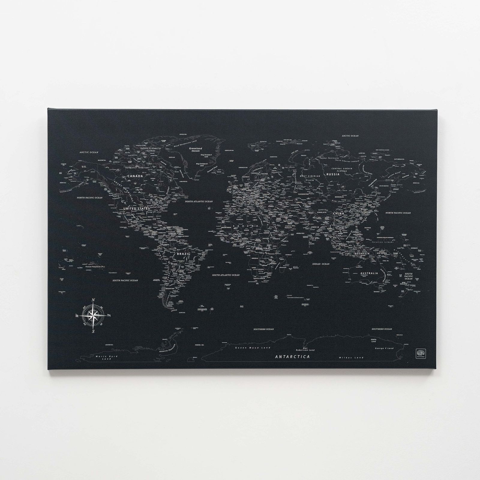 World Map On Canvas - Black