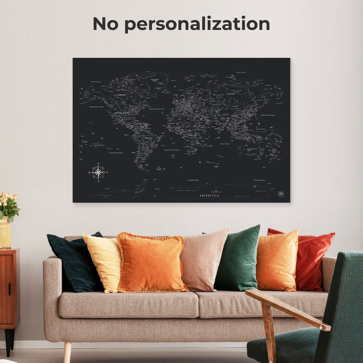 World Map On Canvas - Black