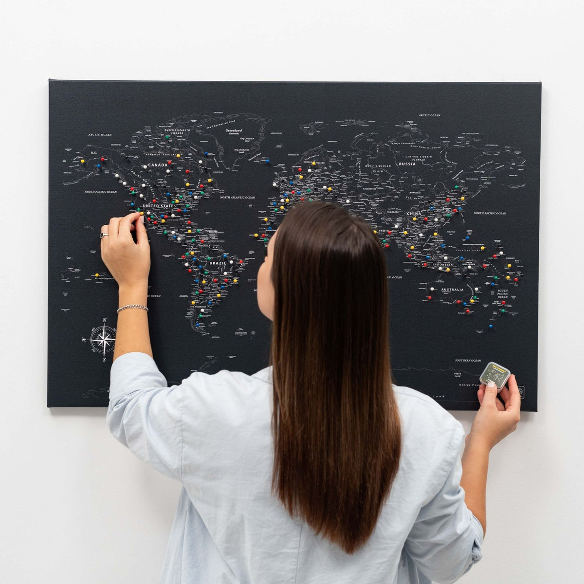 World Map On Canvas - Black