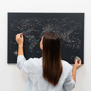 World Map On Canvas - Black