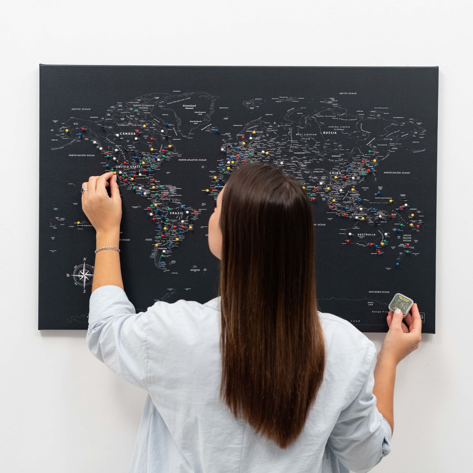 World Map On Canvas - Black