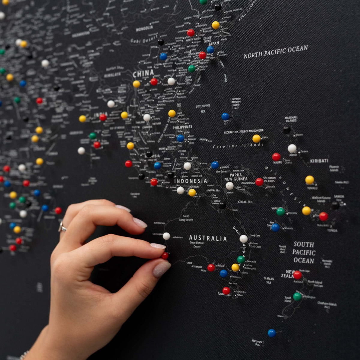 World Map On Canvas - Black