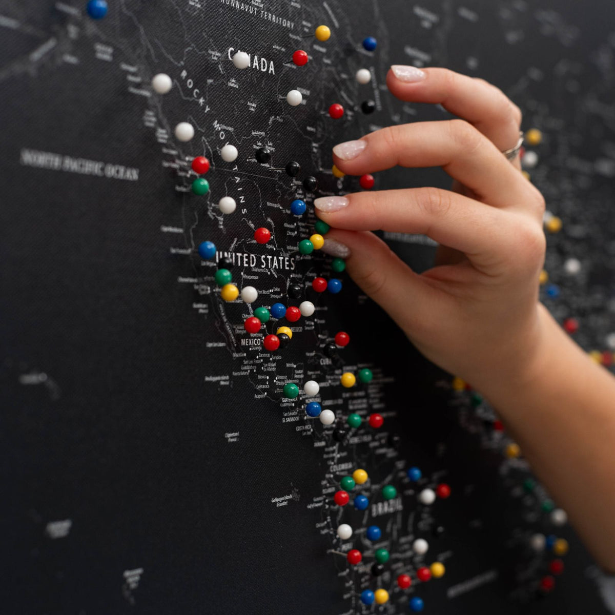 World Map On Canvas - Black