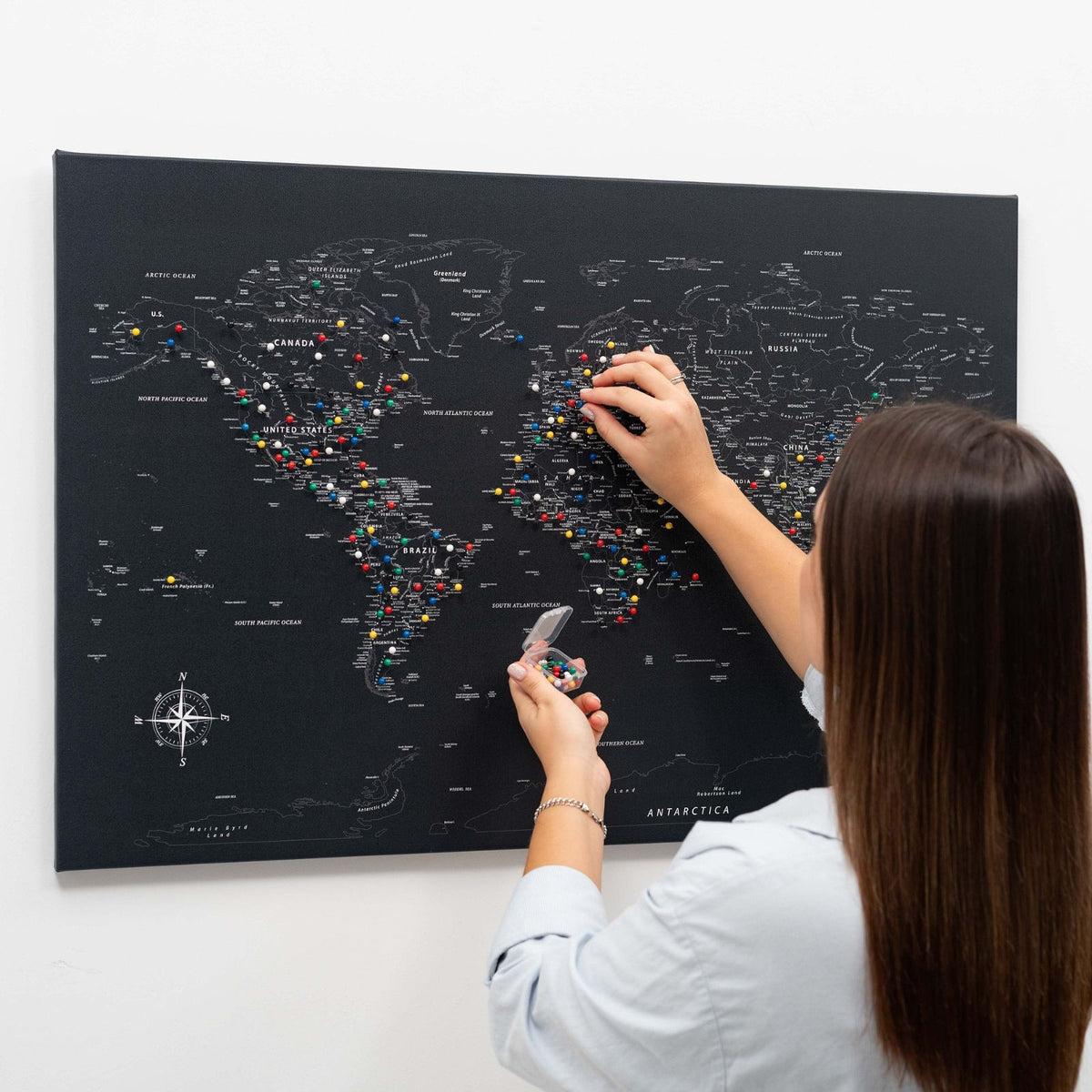 World Map On Canvas - Black