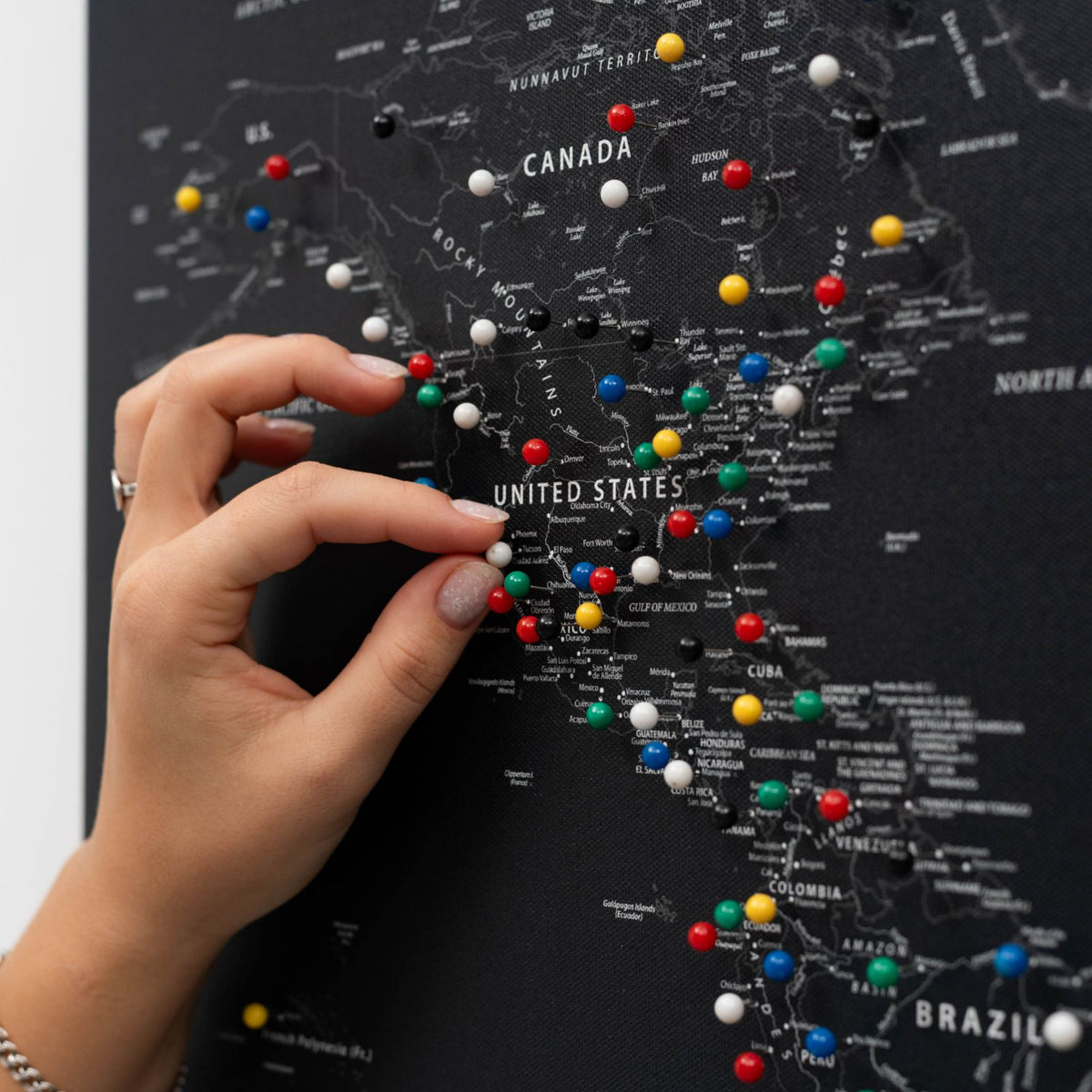 World Map On Canvas - Black