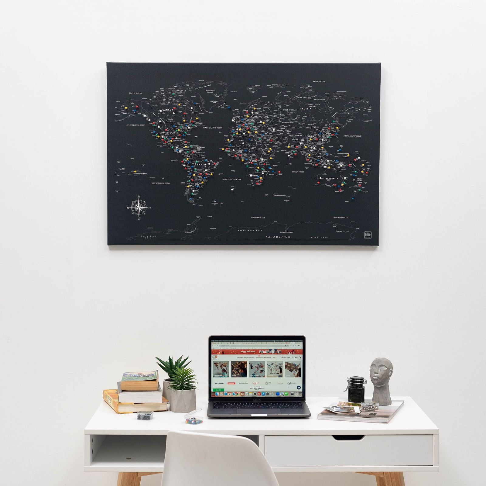 World Map On Canvas - Black