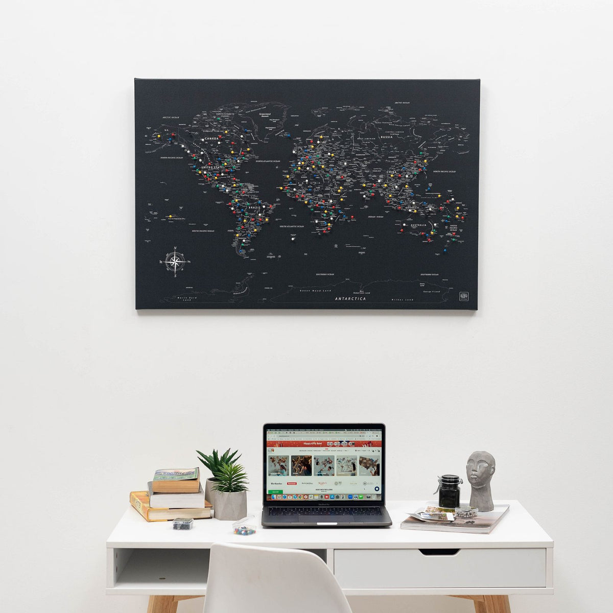 World Map On Canvas - Black