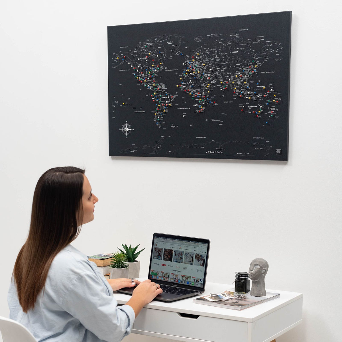 World Map On Canvas - Black