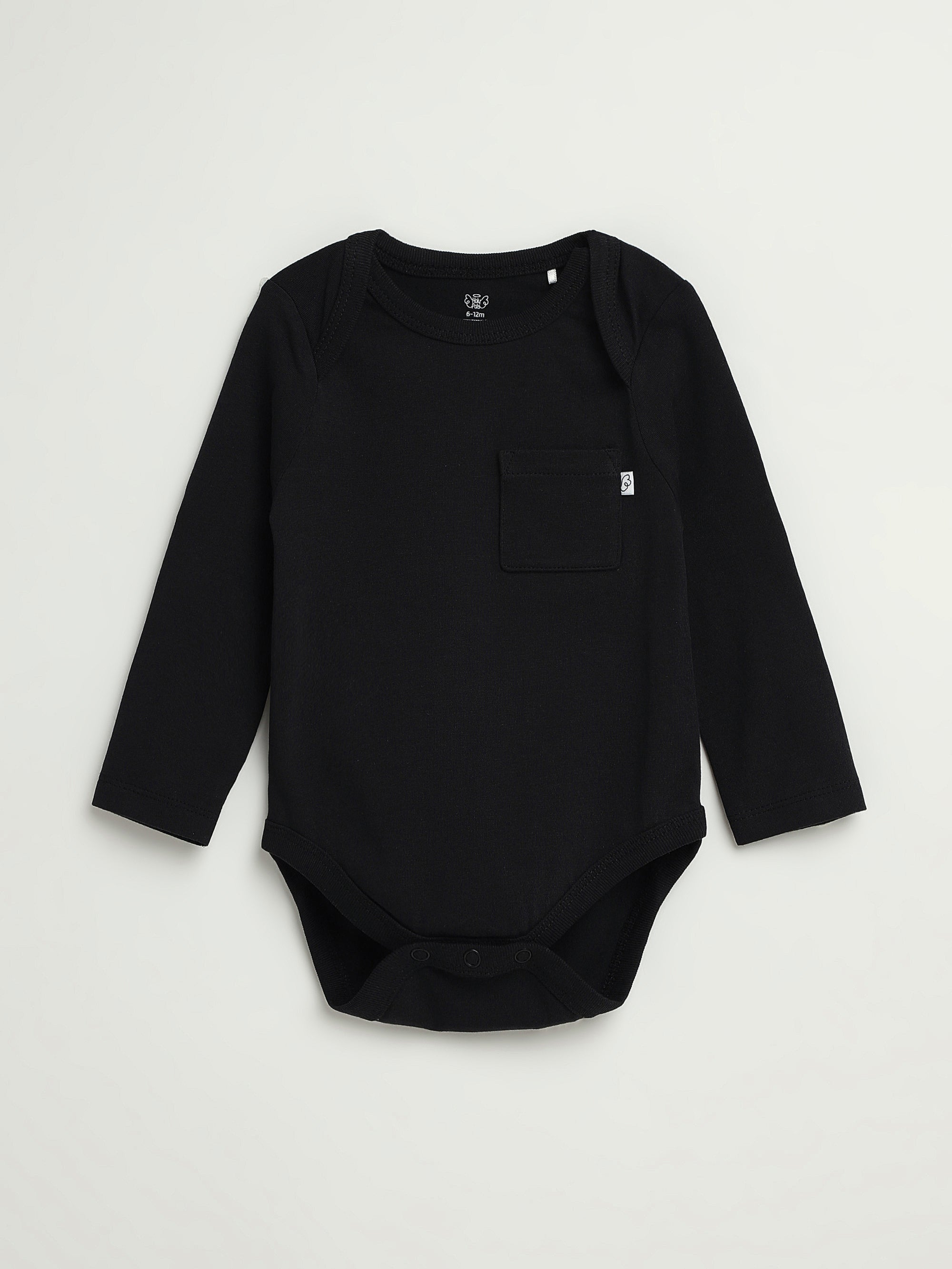 Black Prayer Pocket Long Sleeve Bodysuit Cotton