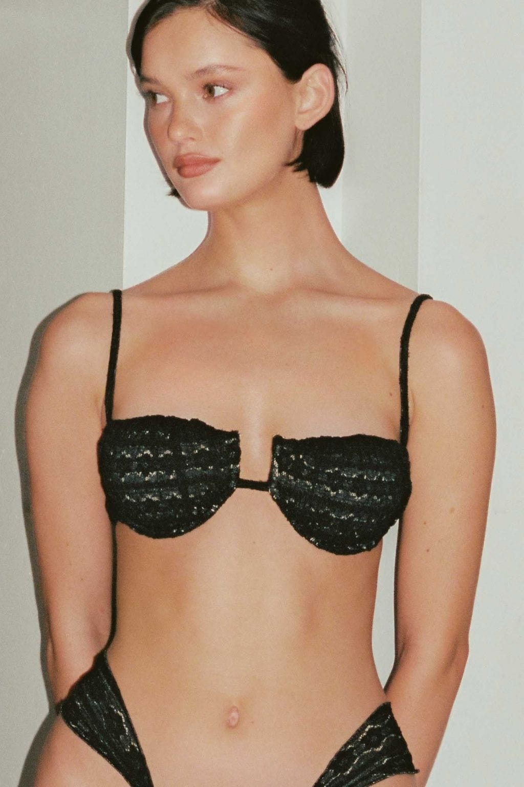 Black Daisy Lace Petal Bikini Top