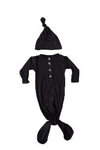 Knotted Baby Gown And Hat Set - Black (newborn-3 Months)