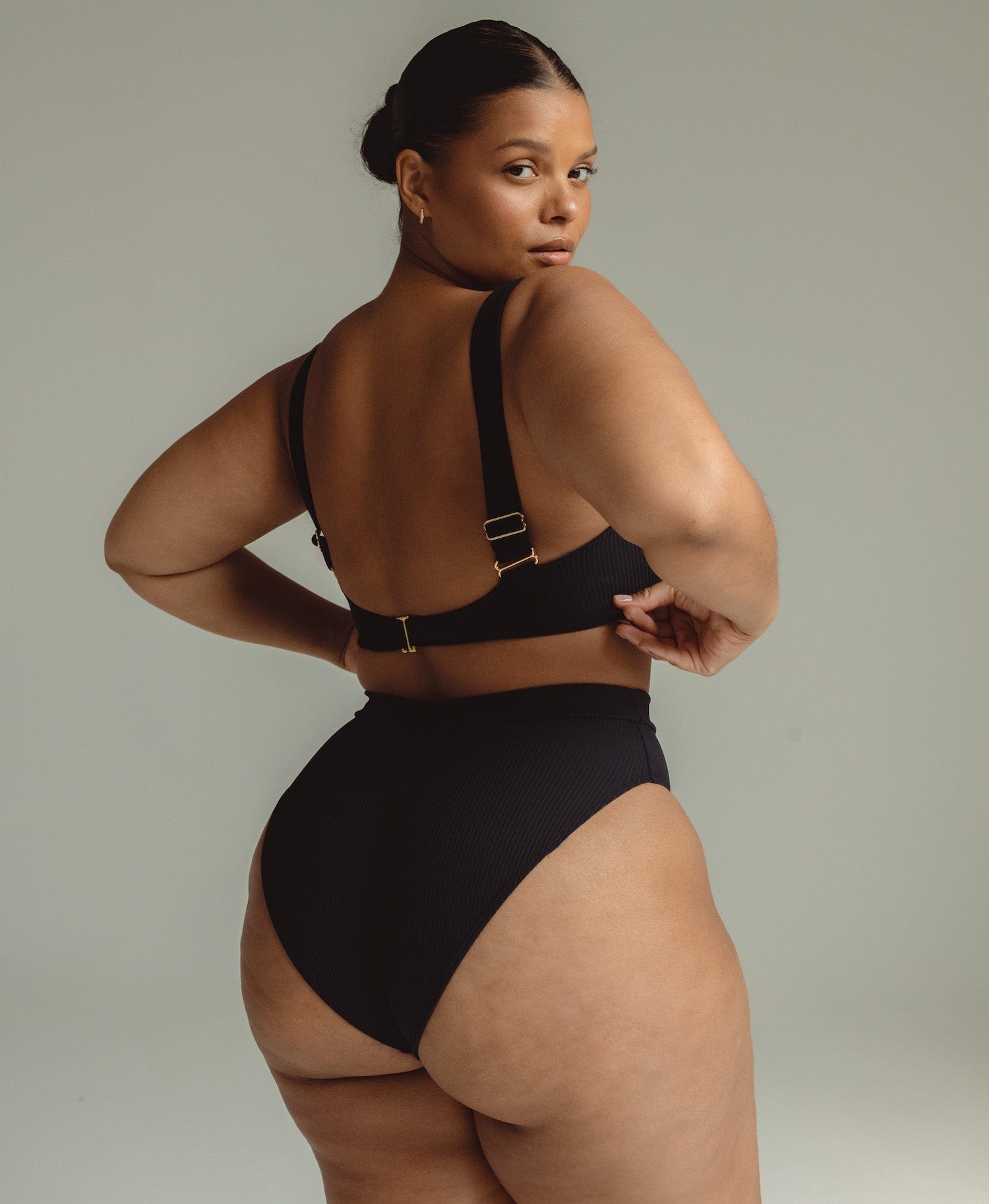 Black Rib Added Coverage Paulina Bikini Bottom