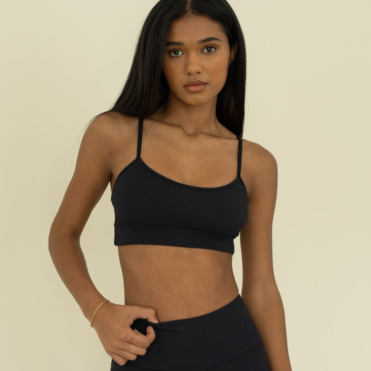 Black Rib Simple Sport Top