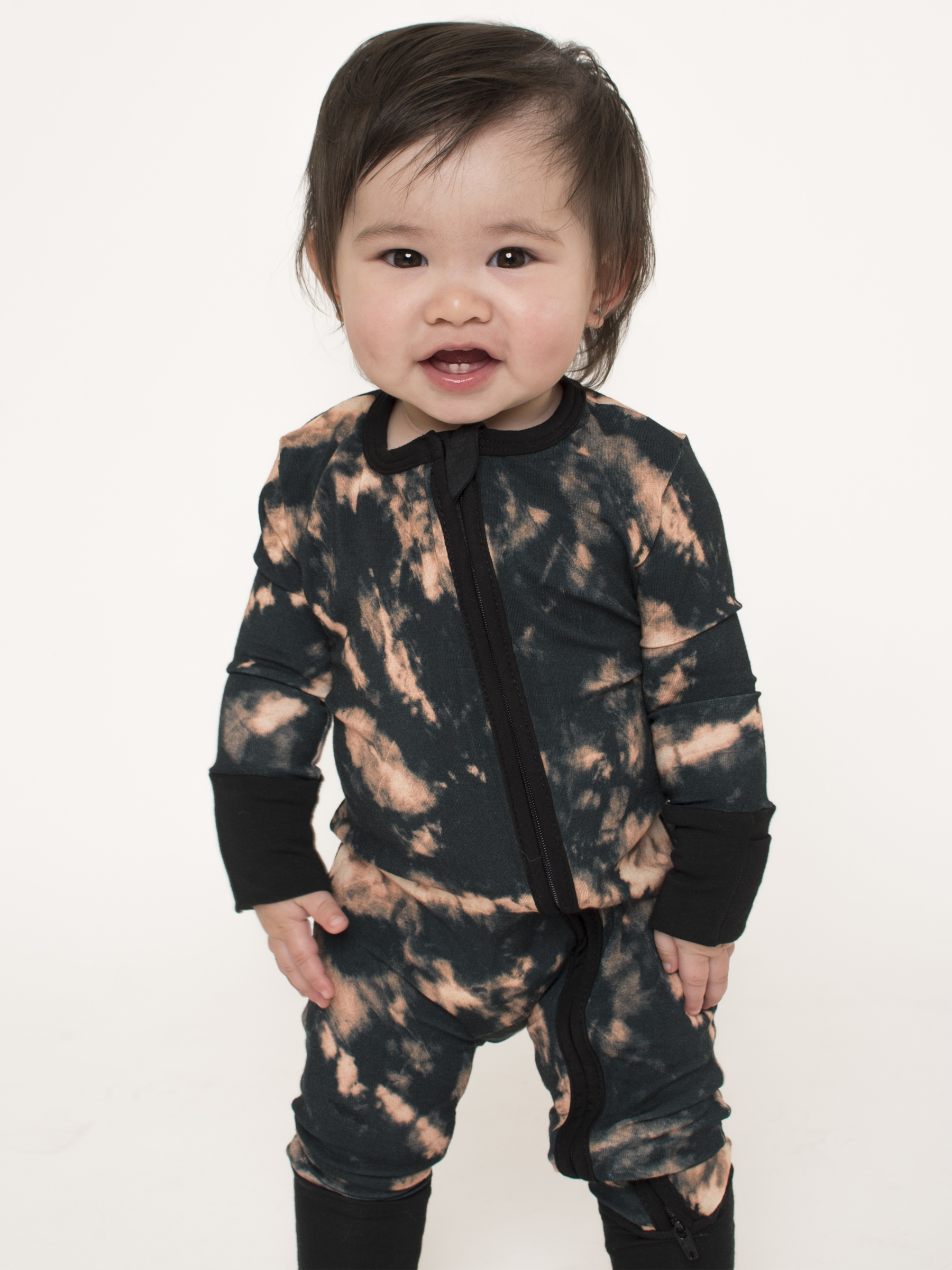 Black Tie-dye Zip Romper