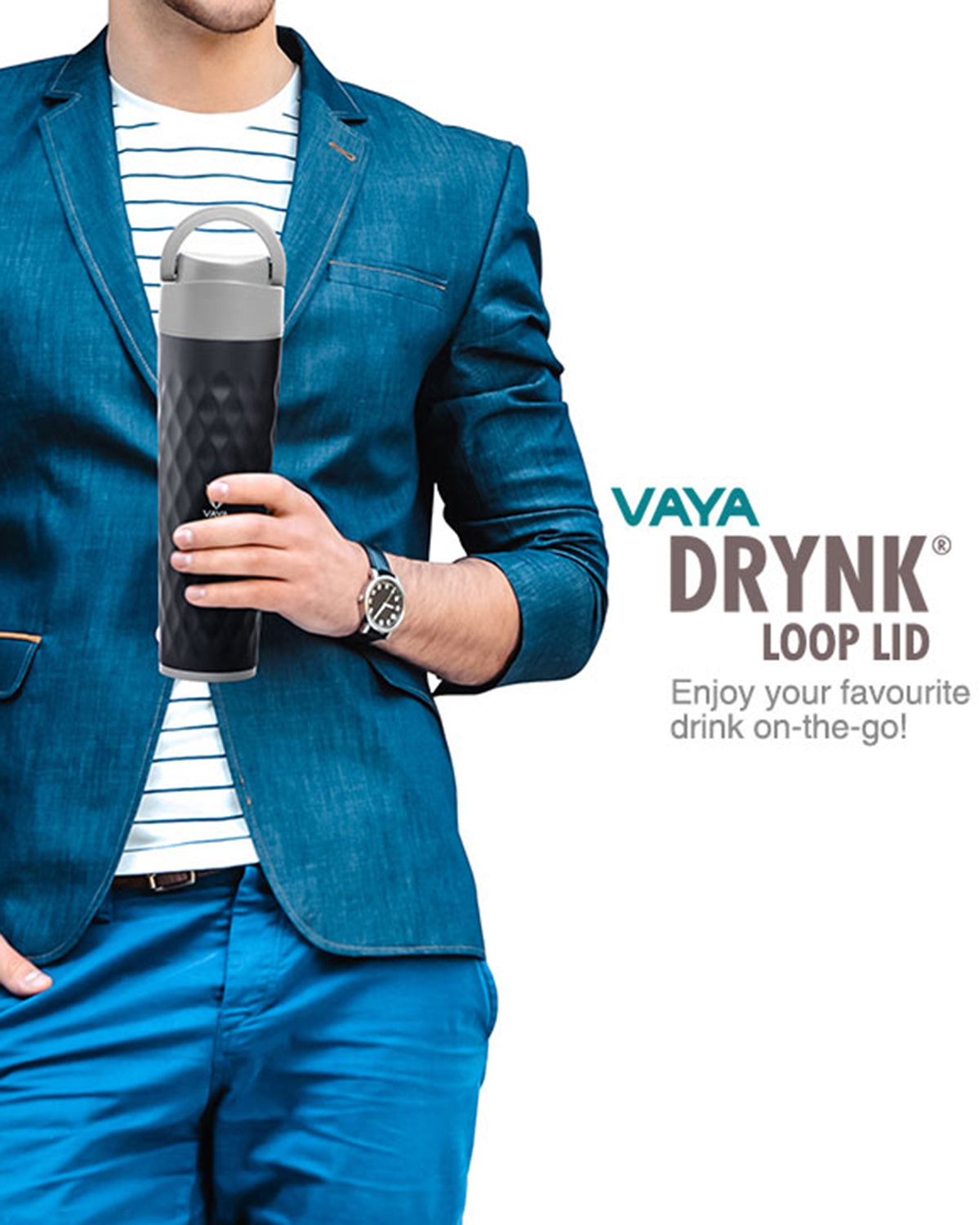 Vaya Drynk - 20.2 Fl.oz - Black - With Gulper Lid + 2 Cups