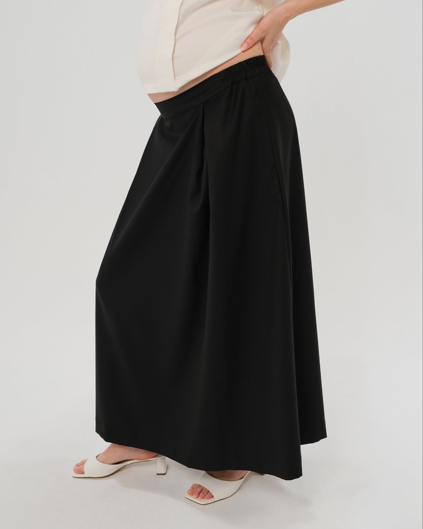 Over-under Bump Pleated Maternity Maxi Skirt In Lightweight Wool Blend