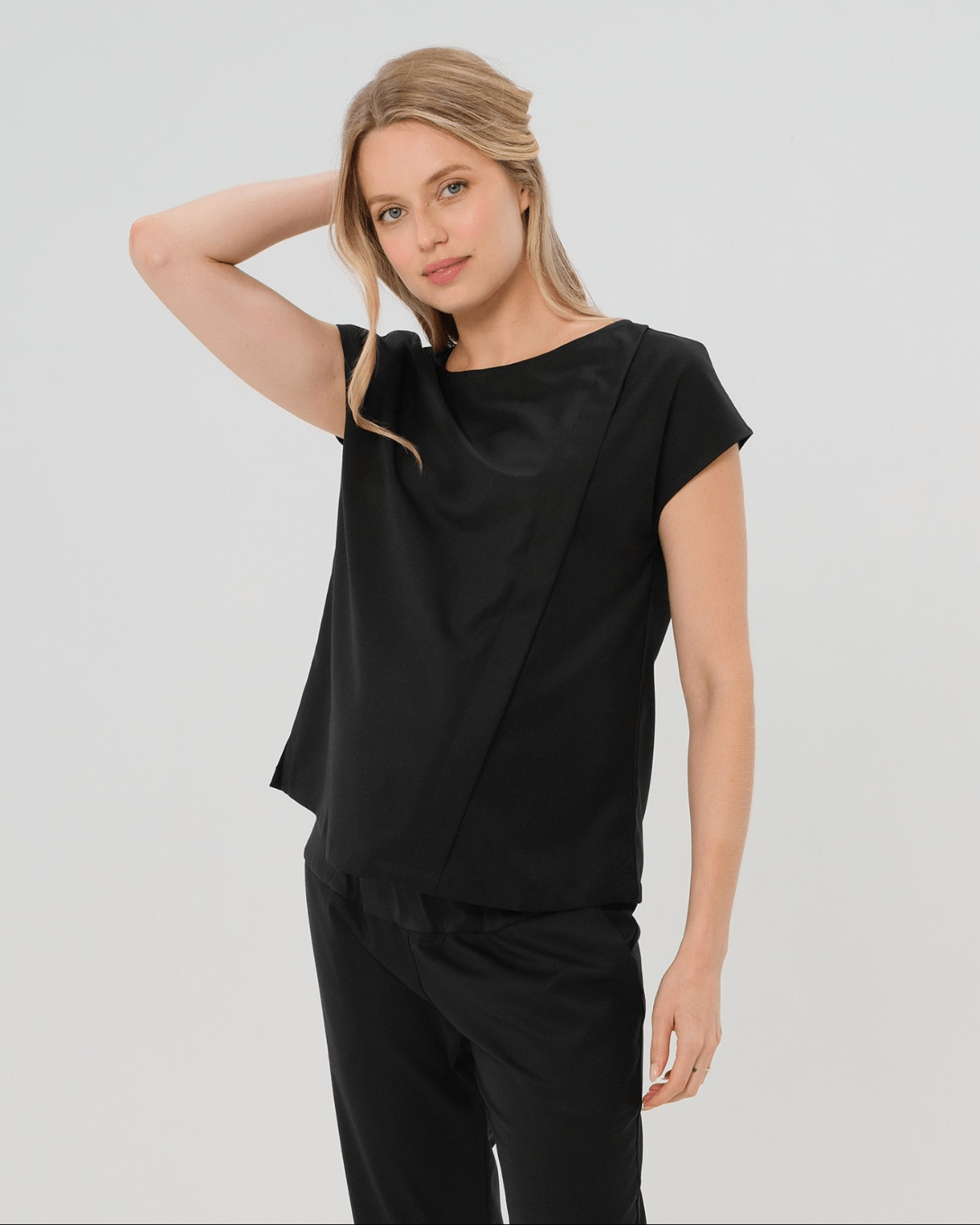 Tropical Wool Blend Maternity Shell Top W/ Hidden Nursing Zip