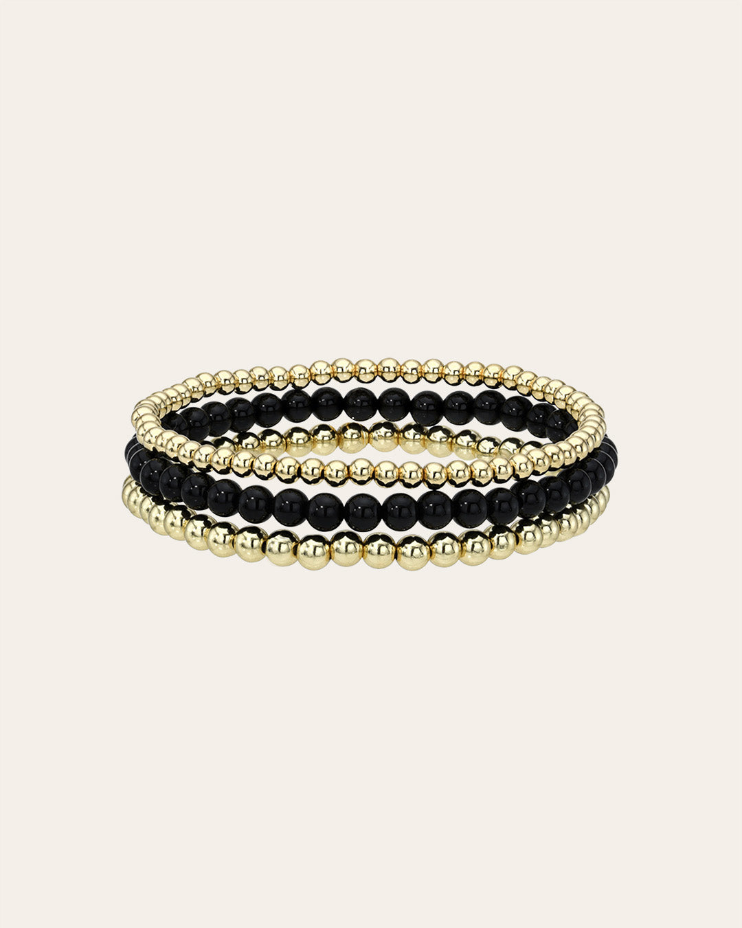 Black And Gold Mixed Bead Bracelet Stack