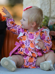 Halloween Thanksgiving Pumpkin Girls Romper With Ruffle Bow