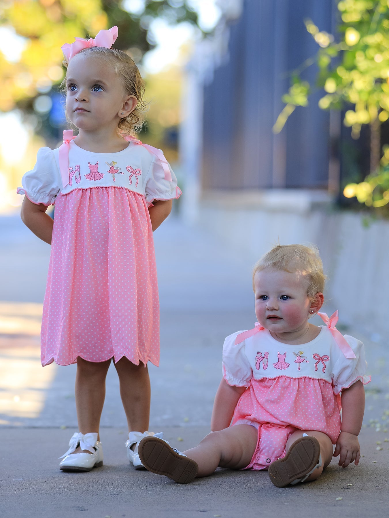 Pink Ballet Embroidery Bow Polka Dot Dress