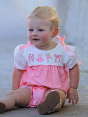 Pink Ballet Embroidery Bow Bubble Romper