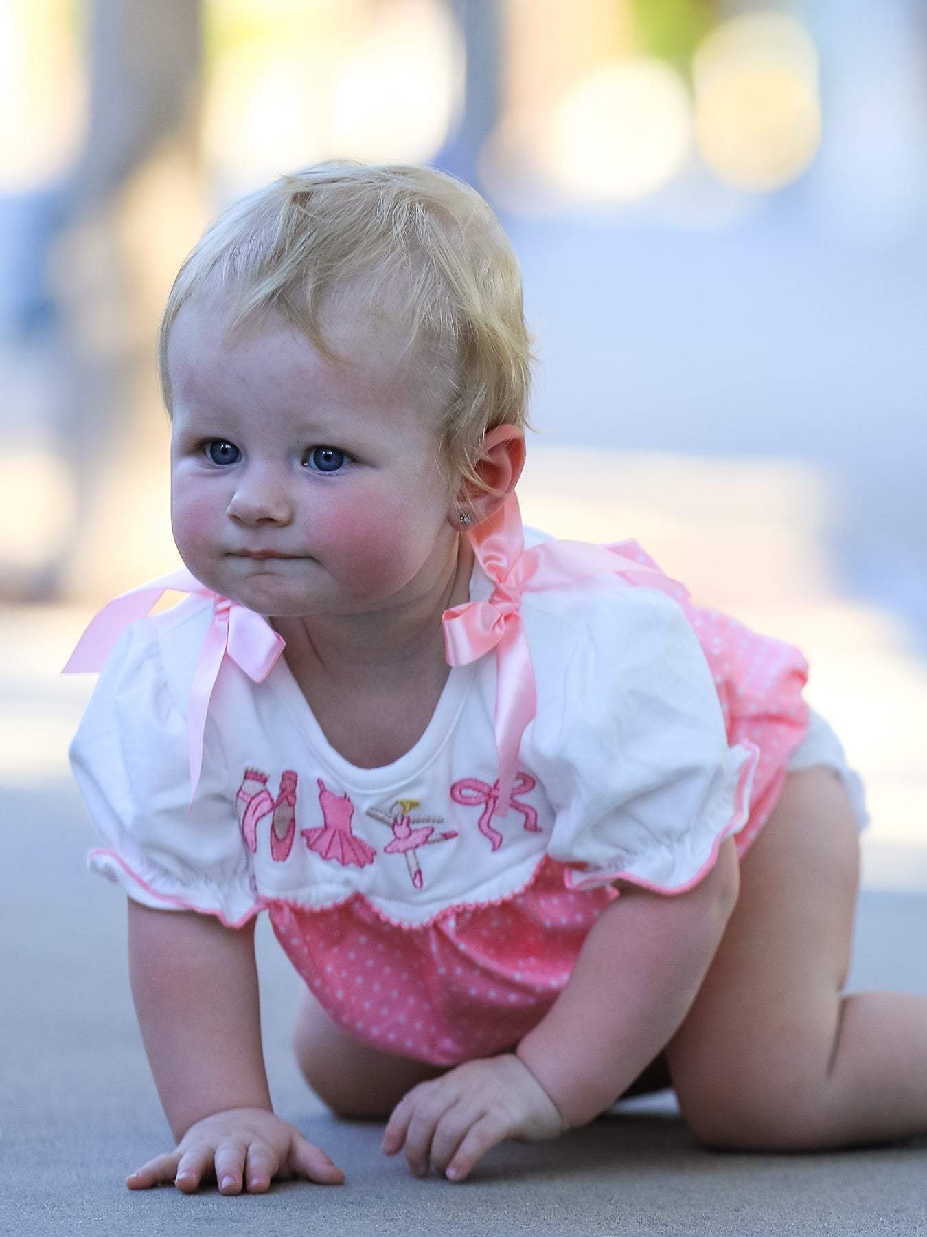 Pink Ballet Embroidery Bow Bubble Romper