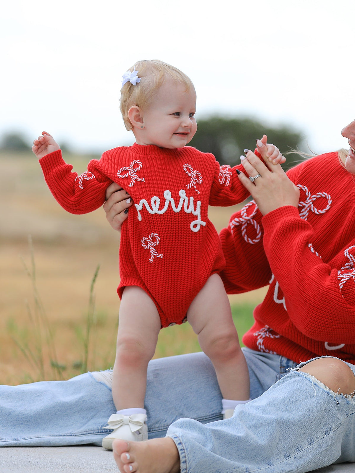 Christmas Candy Cane Merry Knit Baby Romper