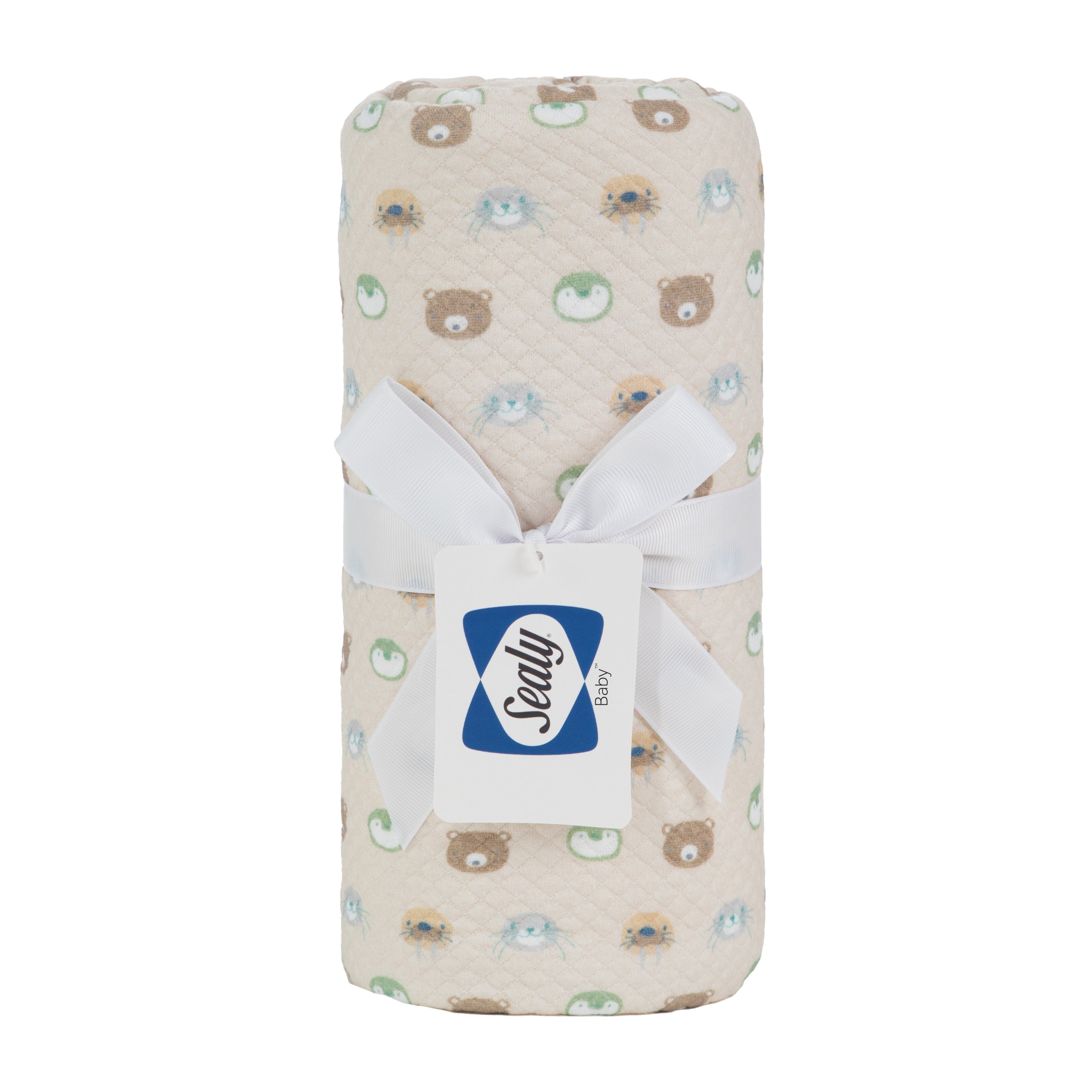Sealy Baby Printed Knit Blanket - Beige Animal Faces