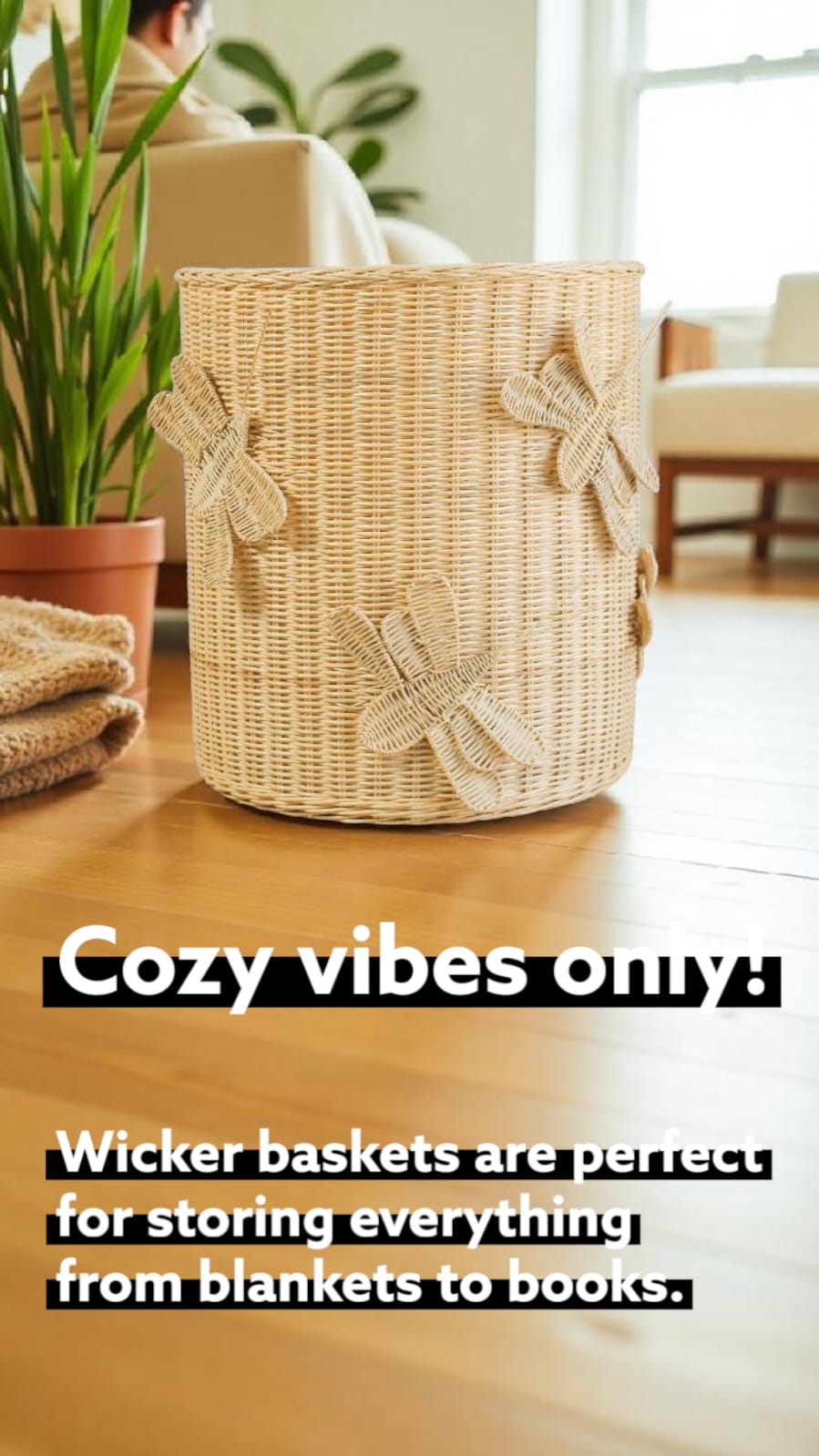 Flutter Wing Hamper Rattan Basket – Handwoven Boho Storage For Toys, Blankets & Laundry