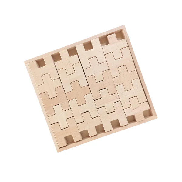 20 Pcs Wooden H And + Shape Blocks Set With Storage Tray