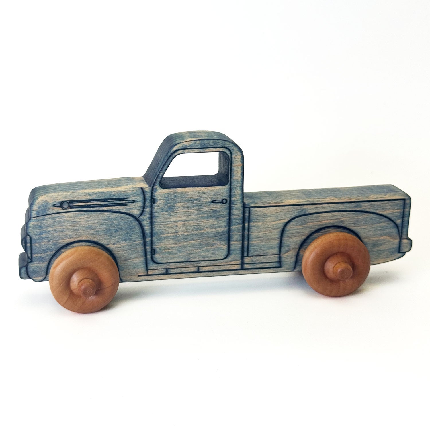 Montessori Educational Blue Wooden Pickup Truck For Toddlers 1–3 | Eco-friendly Maple Wood Toy | Made In The Usa 🇺🇸