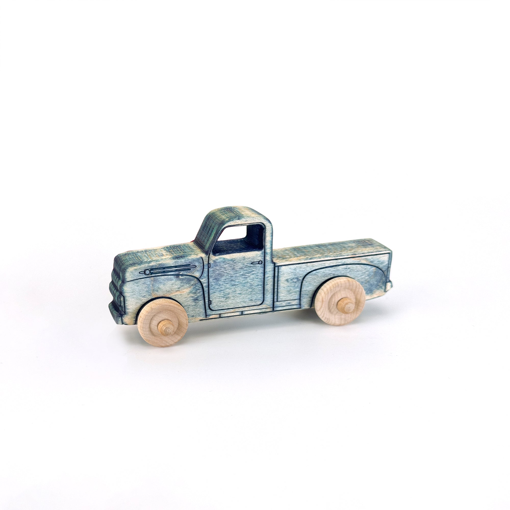 Montessori Educational Small Blue Wooden Pickup Truck For Toddlers 1–3 | Eco-friendly Maple Wood Toy | Made In The Usa 🇺🇸