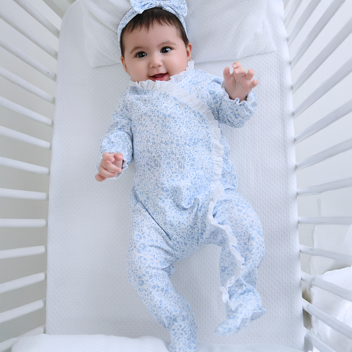 Blue Roses Printed Footie | Baby Girl