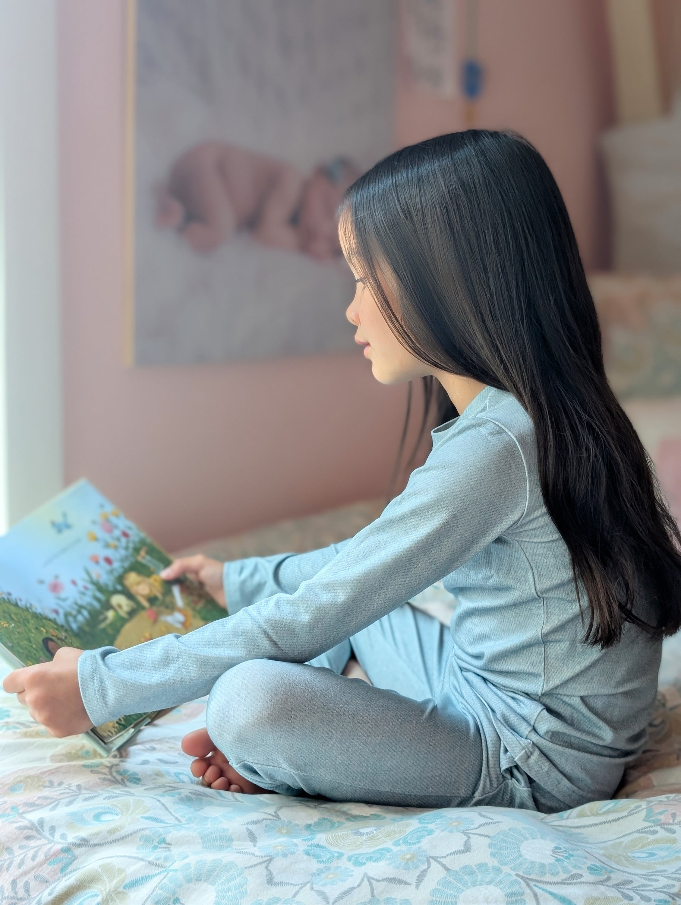 Light Blue Denim Print Two-piece Set