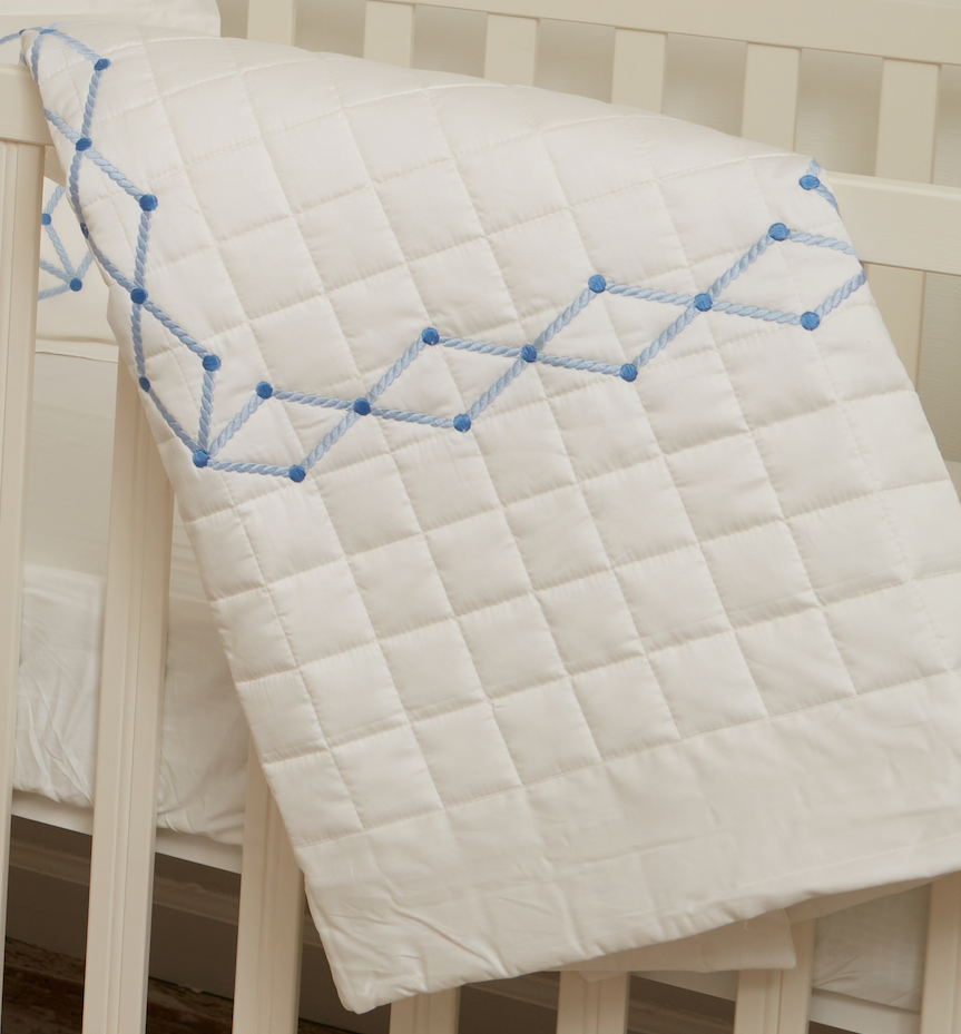 Embroidered Coverlet - Blue Diamonds