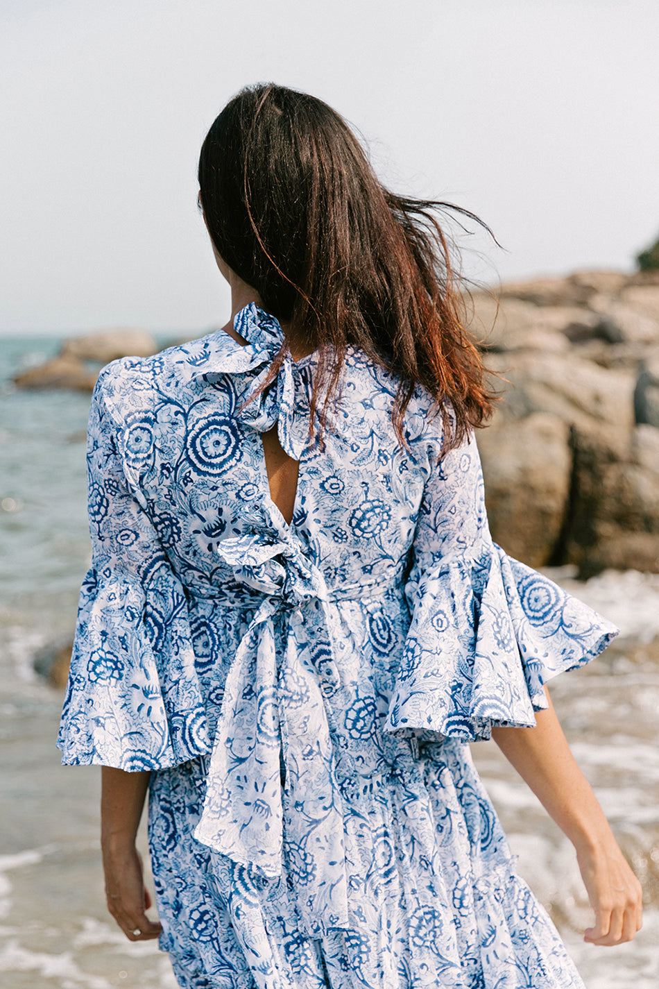 Block Printed Dress - Blue Floral