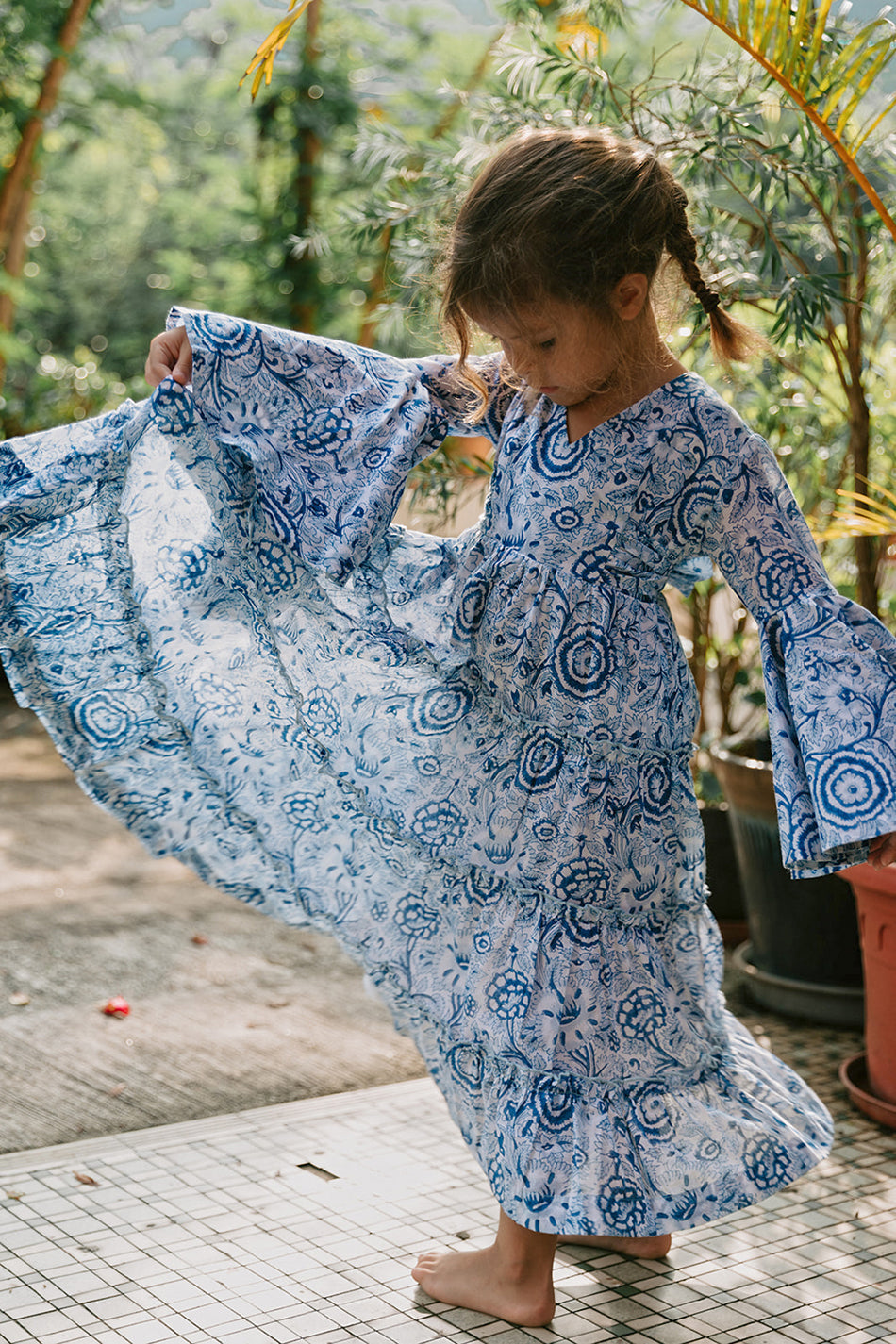 Block Printed Dress - Blue Floral