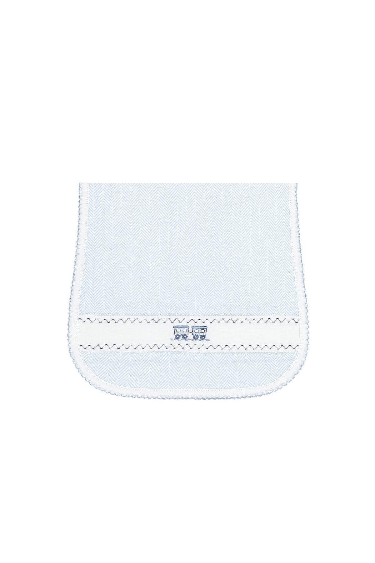 Blue Herringbone Embroidered Burp Cloth