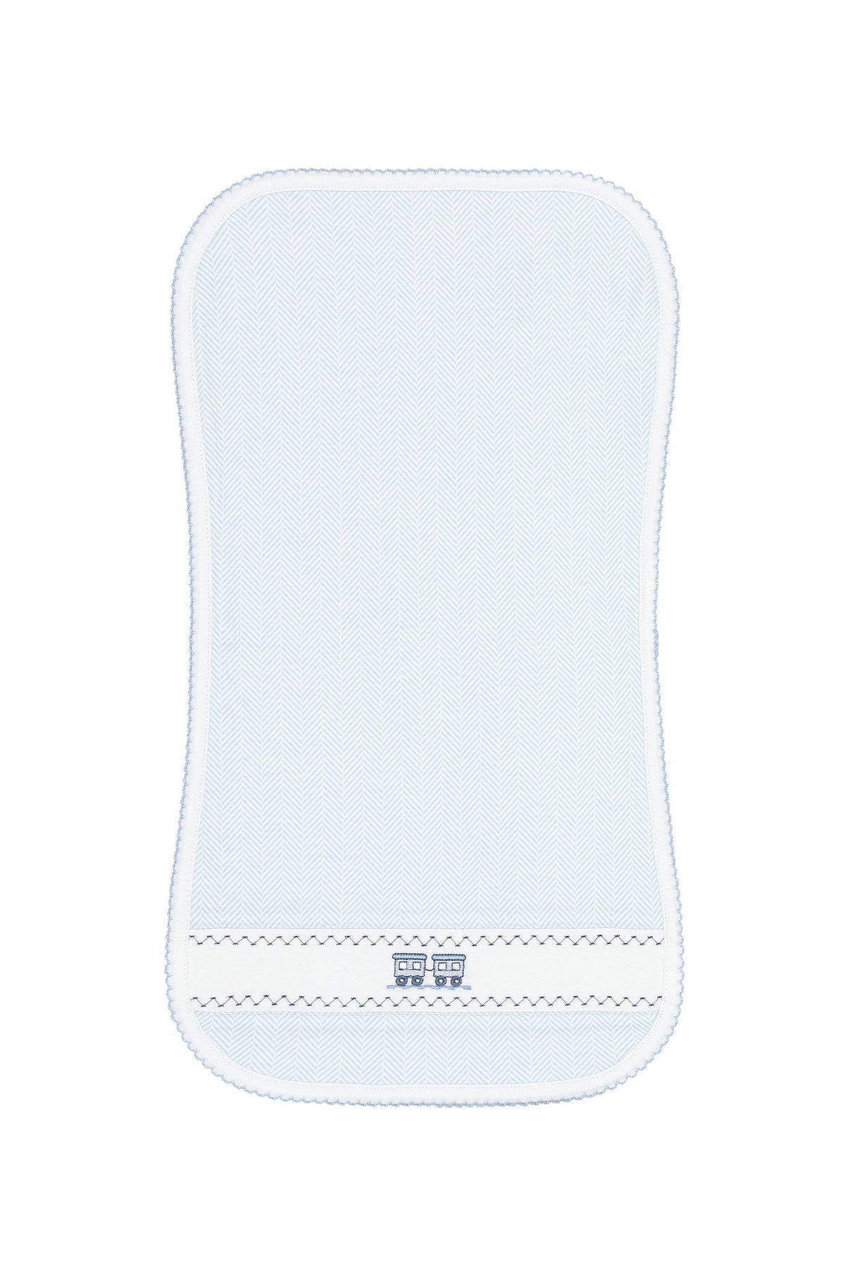 Blue Herringbone Embroidered Burp Cloth
