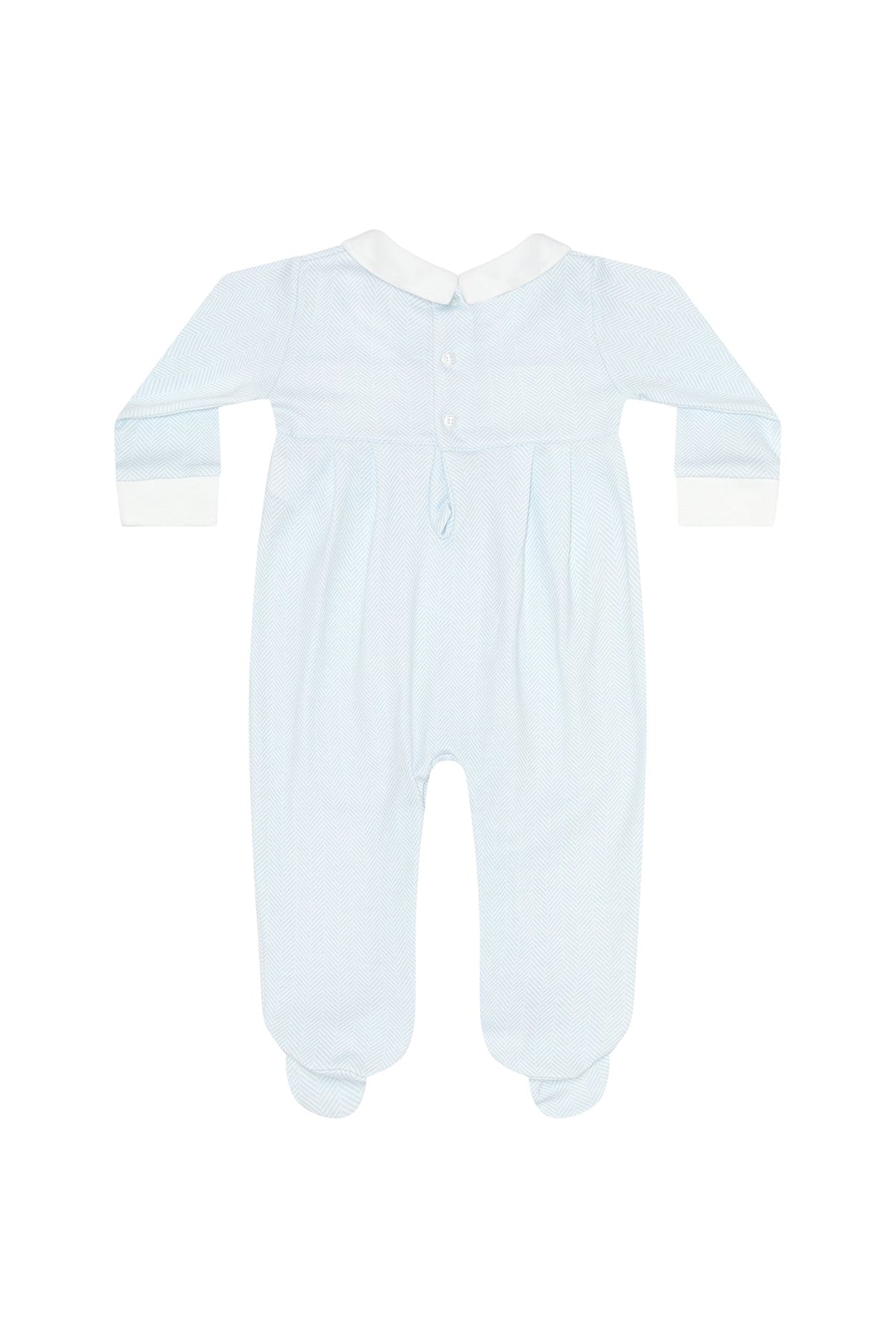 Blue Herringbone Embroidered Footie