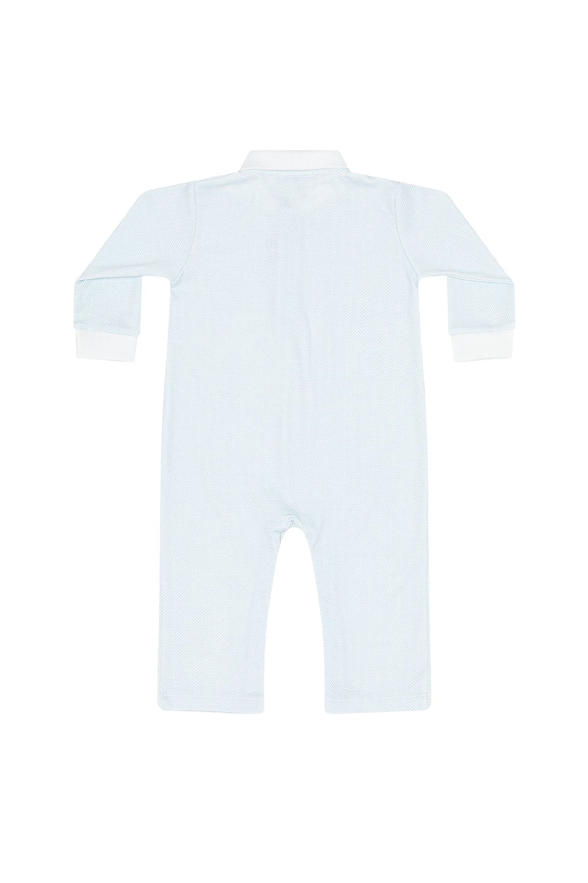 Blue Herringbone Embroidered Playsuit