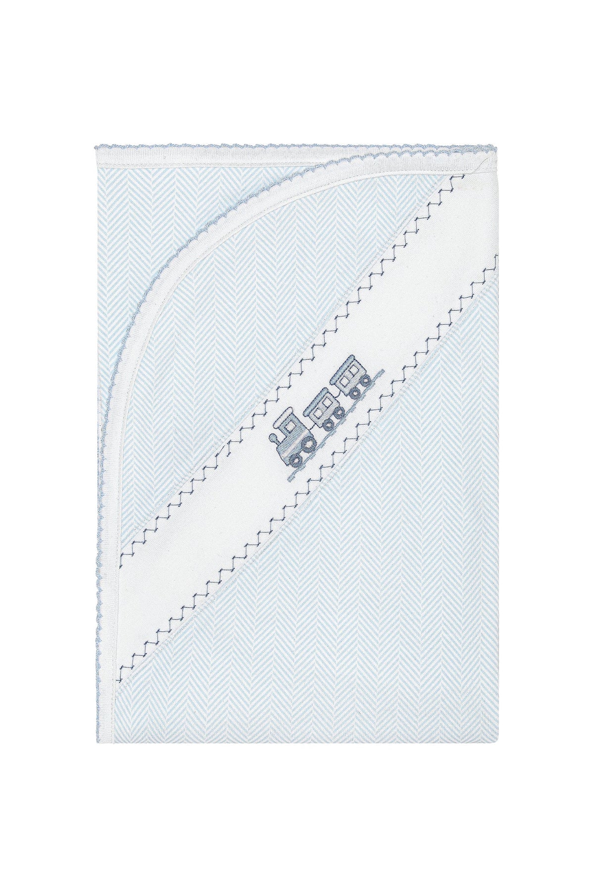 Blue Herringbone Embroidered Receiving Blanket