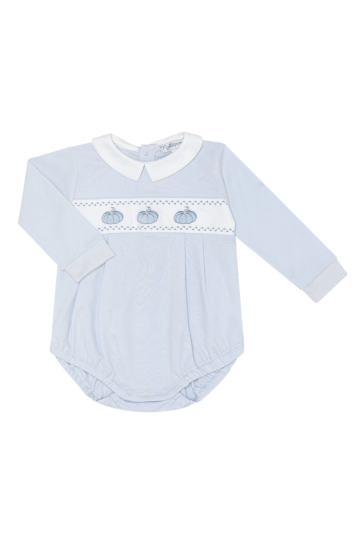 Blue Pumpkin Patch Embroidered Bubble Ls