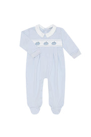 Blue Pumpkin Patch Embroidered Footie