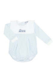 Blue Herringbone Embroidered Bubble Ls