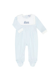Blue Herringbone Embroidered Collared Footie