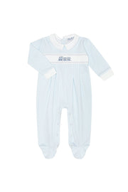 Blue Herringbone Embroidered Footie