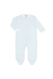 Blue Herringbone Zipper Footie