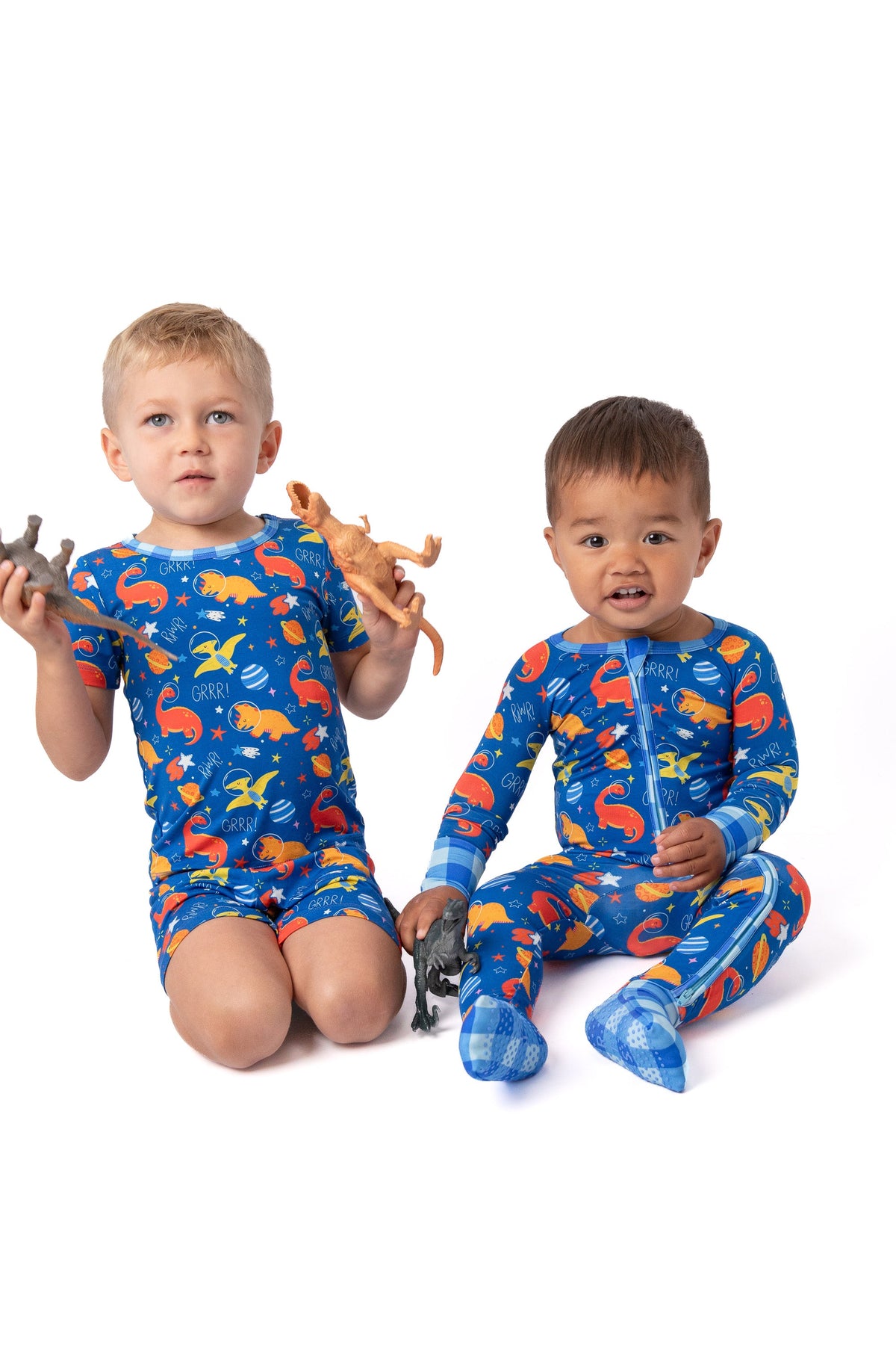 Electric Blue Space Dinosaur Bamboo Zip Onesie