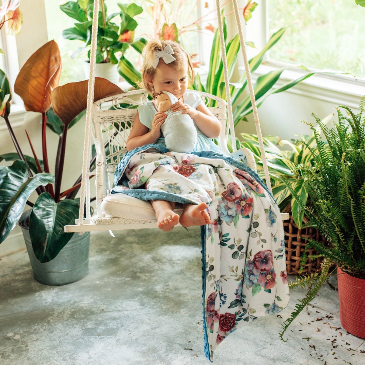 Blue Floral Minky Baby Blanket